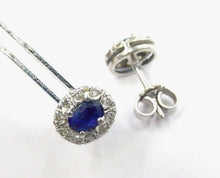 Charger l&#39;image dans la galerie, Sweet Sapphire Diamond 18k White Gold Halo Earrings
