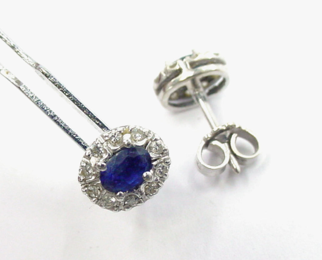 Sweet Sapphire Diamond 18k White Gold Halo Earrings