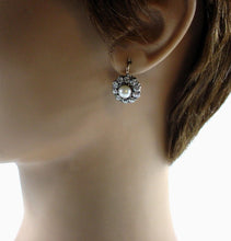 画像をギャラリービューアに読み込む, Antique Edwardian 1.80 Ct Diamond Pearl Halo Drop Silver Top Gold Earrings
