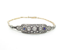 Carica l&#39;immagine nel visualizzatore di Gallery, Edwardian OEC Diamond Silver Top Gold Sapphire Strap Bracelet
