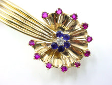 Charger l&#39;image dans la galerie, Stunning 1940&#39;s Retro Ruby Diamond Sapphire 14k Gold Barrette
