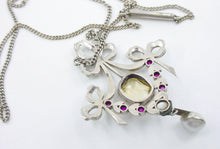 画像をギャラリービューアに読み込む, Lyrical European Belle Époque Citrine Ruby White Gold Lavaliere Ribbon Pendant
