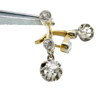 Charger l&#39;image dans la galerie, French Belle Époque Sweet Diamond Platinum Top Gold Antique Drop Earrings
