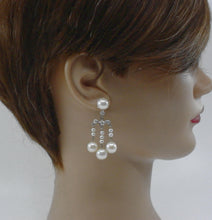 Load image into Gallery viewer, Vintage Edwardian Girandole 3-Drop Pearl Diamond Pearl White Gold Drop Earrings
