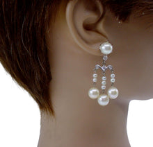 Load image into Gallery viewer, Vintage Edwardian Girandole 3-Drop Pearl Diamond Pearl White Gold Drop Earrings
