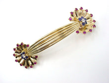 Charger l&#39;image dans la galerie, Stunning 1940&#39;s Retro Ruby Diamond Sapphire 14k Gold Barrette
