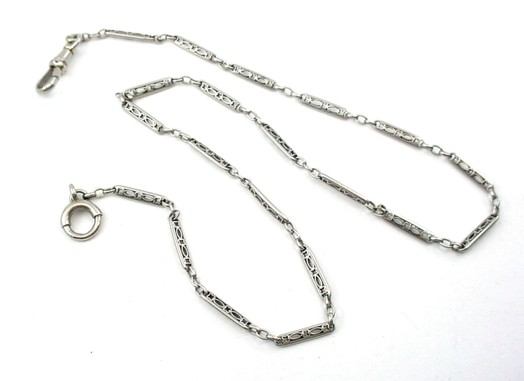 Unusual Platinum Open Fancy Link Watch Chain Choker Necklace