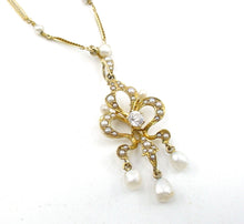 Charger l&#39;image dans la galerie, Antique 15k Pearl Diamond Girandole Necklace with Case--John Wanamaker
