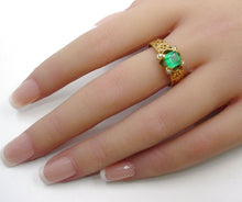 Load image into Gallery viewer, Vintage Step-Cut Emerald Pearl 18k Gold European Engagement Band Ring
