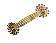 Stunning 1940's Retro Ruby Diamond Sapphire 14k Gold Barrette