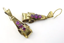 Charger l&#39;image dans la galerie, Lovely Antique Victorian Garnet 14k Yellow Gold Drop Earrings
