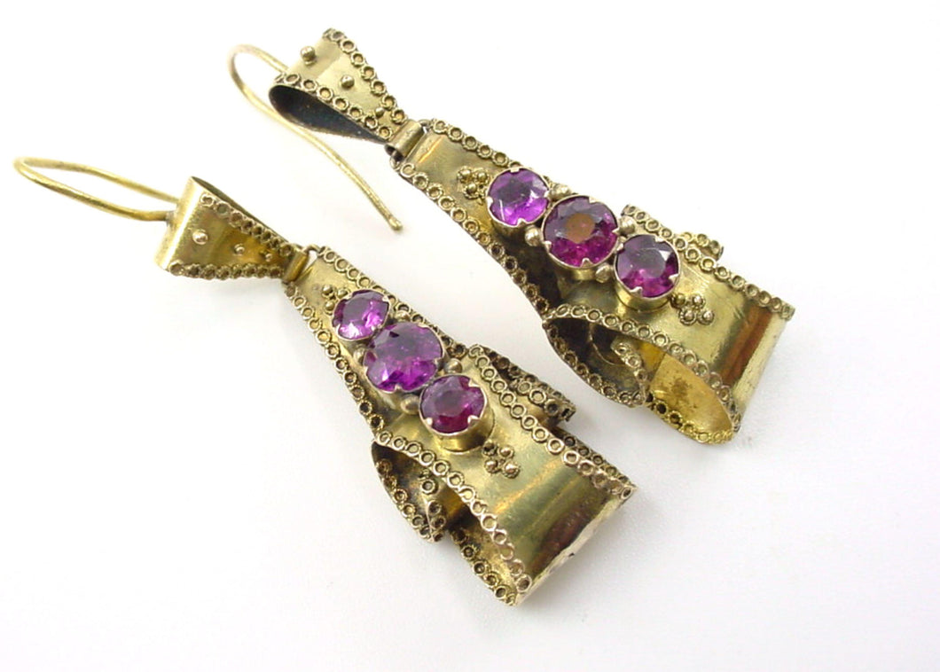 Lovely Antique Victorian Garnet 14k Yellow Gold Drop Earrings