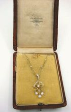 Charger l&#39;image dans la galerie, Antique 15k Pearl Diamond Girandole Necklace with Case--John Wanamaker
