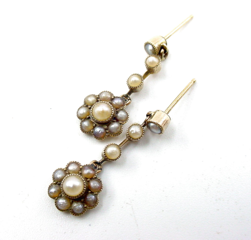 Murrle Bennet & Co. Petite Edwardian Daisy Cluster Pearl Gold Drop Earrings