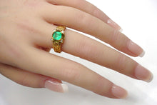 Load image into Gallery viewer, Vintage Step-Cut Emerald Pearl 18k Gold European Engagement Band Ring
