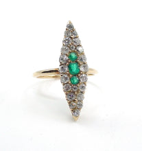 画像をギャラリービューアに読み込む, Antique Emerald Old Mine &amp; European Cut Diamond Navette Gold Cocktail Ring
