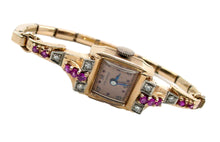 Carica l&#39;immagine nel visualizzatore di Gallery, Retro 1940s Helbros Ruby Diamond 14k Rose Gold Bracelet Watch
