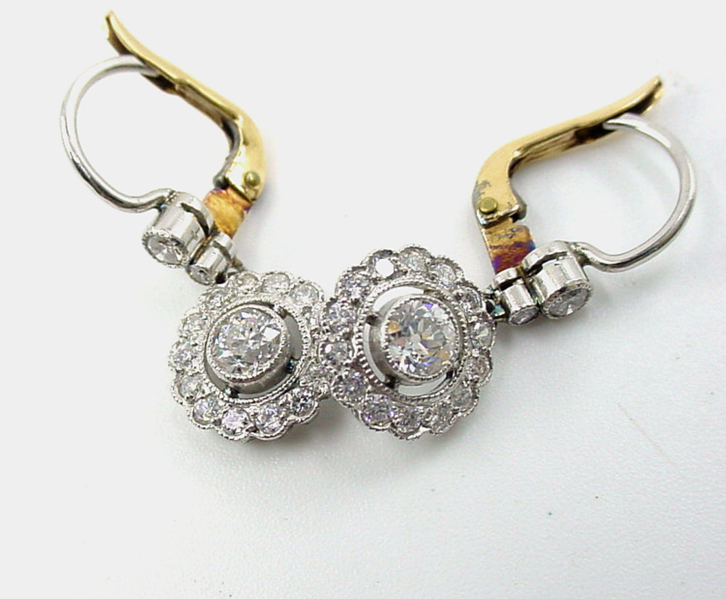 Romantic Platinum Edwardian Belle Époque Diamond 18k Daisy Drop Earrings
