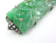 Load image into Gallery viewer, Stunning Art Deco Carved Jadeite Diamond  Silver Plaque Brooch
