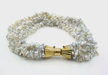 Load image into Gallery viewer, Vintage Luminous Grey Baroque Pearl Multi Strand 14k Yellow Gold Bracelet
