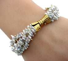 Load image into Gallery viewer, Vintage Luminous Grey Baroque Pearl Multi Strand 14k Yellow Gold Bracelet
