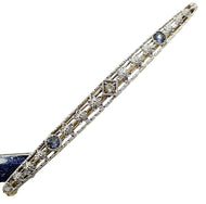 Edwardian Sapphire Diamond Platinum Topped 14k Gold Bar Pin Brooch