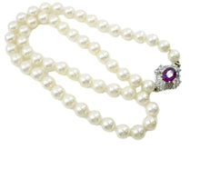 Load image into Gallery viewer, Rare Platinum Purple Sapphire 1.53 Ct Diamond Clasp &amp; Cultured Pearl Necklace
