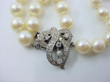 Load image into Gallery viewer, Diamond Cultured Pearl Double Strand 14k White Gold Necklace
