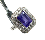 Romantic Amethyst Diamond Platinum Halo Engagement Cocktail Ring