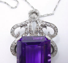 Carica l&#39;immagine nel visualizzatore di Gallery, Stunning Retro 1940s Amethyst Diamond Palladium Pendant Brooch w/ Platinum Chain
