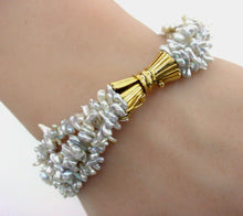 Load image into Gallery viewer, Vintage Luminous Grey Baroque Pearl Multi Strand 14k Yellow Gold Bracelet
