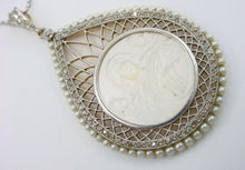 Carica l&#39;immagine nel visualizzatore di Gallery, Beautiful Edwardian Platinum Diamond Pearl 14k Pendant Necklace--Angels &amp; Cherub
