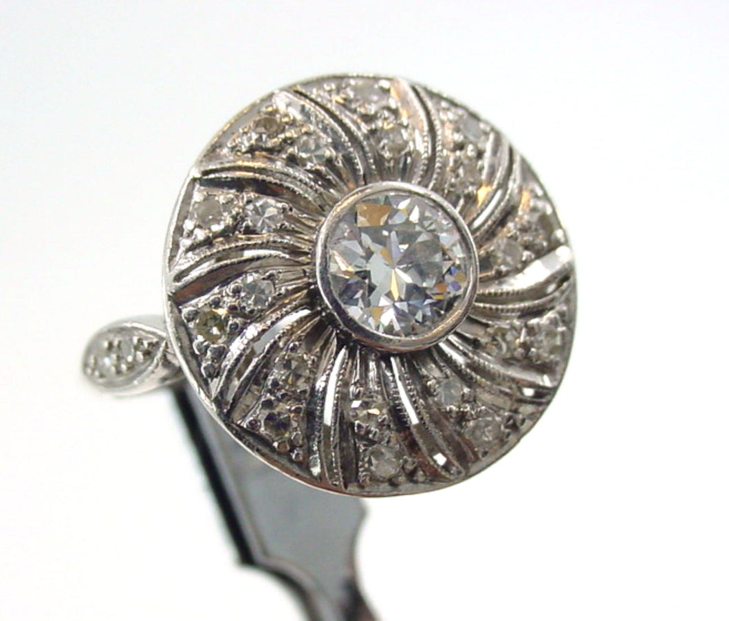 Old European Cut Diamond Platinum Art Deco Engagement Cocktail Ring