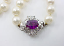 Load image into Gallery viewer, Rare Platinum Purple Sapphire 1.53 Ct Diamond Clasp &amp; Cultured Pearl Necklace
