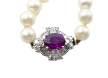 Load image into Gallery viewer, Rare Platinum Purple Sapphire 1.53 Ct Diamond Clasp &amp; Cultured Pearl Necklace
