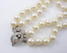 Load image into Gallery viewer, Diamond Cultured Pearl Double Strand 14k White Gold Necklace
