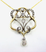Charger l&#39;image dans la galerie, Antique 1.50 Ct Old Cut Diamond Gold Silver Lavaliere Pendant Brooch
