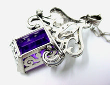 Carica l&#39;immagine nel visualizzatore di Gallery, Stunning Retro 1940s Amethyst Diamond Palladium Pendant Brooch w/ Platinum Chain
