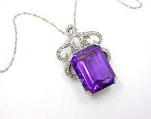 Carica l&#39;immagine nel visualizzatore di Gallery, Stunning Retro 1940s Amethyst Diamond Palladium Pendant Brooch w/ Platinum Chain
