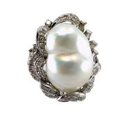 Elegant Platinum Cultured Pearl VS Diamond Ring--20 mm