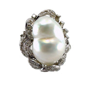 Elegant Platinum Cultured Pearl VS Diamond Ring--20 mm