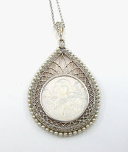Carica l&#39;immagine nel visualizzatore di Gallery, Beautiful Edwardian Platinum Diamond Pearl 14k Pendant Necklace--Angels &amp; Cherub
