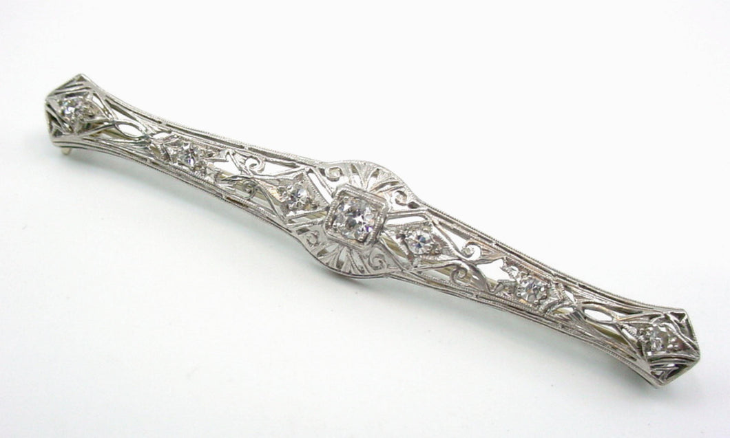 Platinum Antique Old European Cut Diamond Bar Pin Brooch