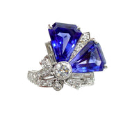 Dramatic Art Deco VS Diamond Sapphire Platinum Cocktail Ring
