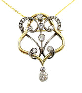 Antique 1.50 Ct Old Cut Diamond Gold Silver Lavaliere Pendant Brooch