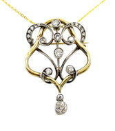 Antique 1.50 Ct Old Cut Diamond Gold Silver Lavaliere Pendant Brooch