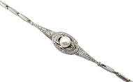 Gorgeous Edwardian Diamond Pearl Platinum Gold Link Bracelet