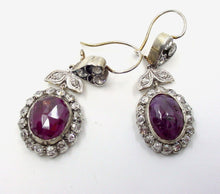 画像をギャラリービューアに読み込む, Romantic Antique European 2.00 Ct. Diamond Ruby Silver Top Gold Halo Earrings
