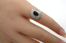 Load image into Gallery viewer, Antique Sapphire Diamond Halo Ring--Princess Diana
