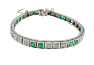 Art Deco Classic Emerald Diamond 14k White Gold Stacking Strap Bracelet